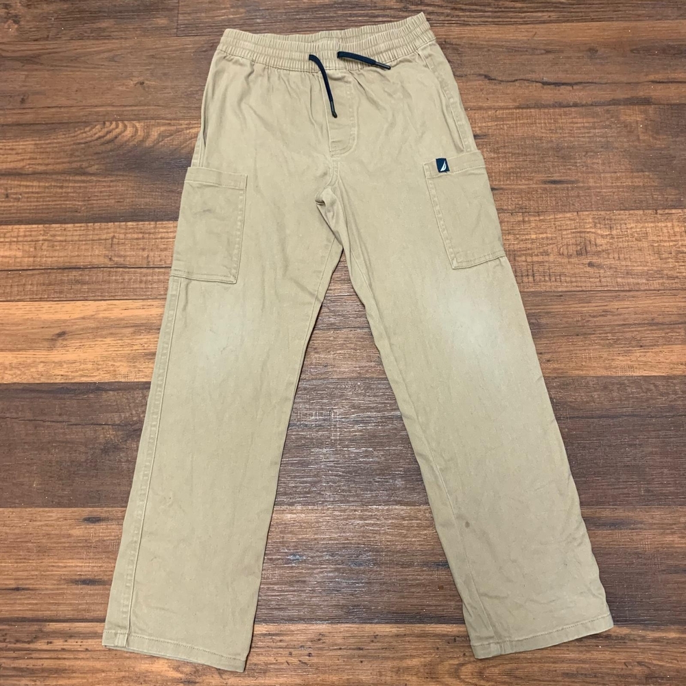 Nautica Boys S/8 Cargo Khaki Jogger Pants Stretch Waist Drawsting